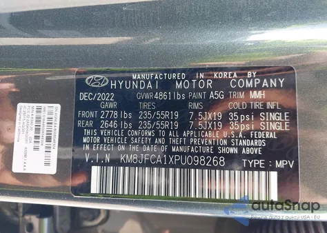 2023 Hyundai Tucson Hybrid Sel Convenience from USA, damaged, VIN KM8JFCA1XPU098268